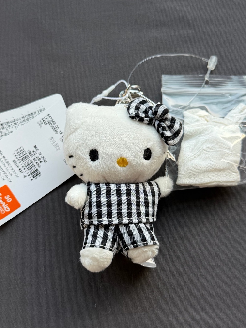 Sanrio X Lowrys Farm Kitty Plush with     Black Gingham Headscarf plush/Keychain